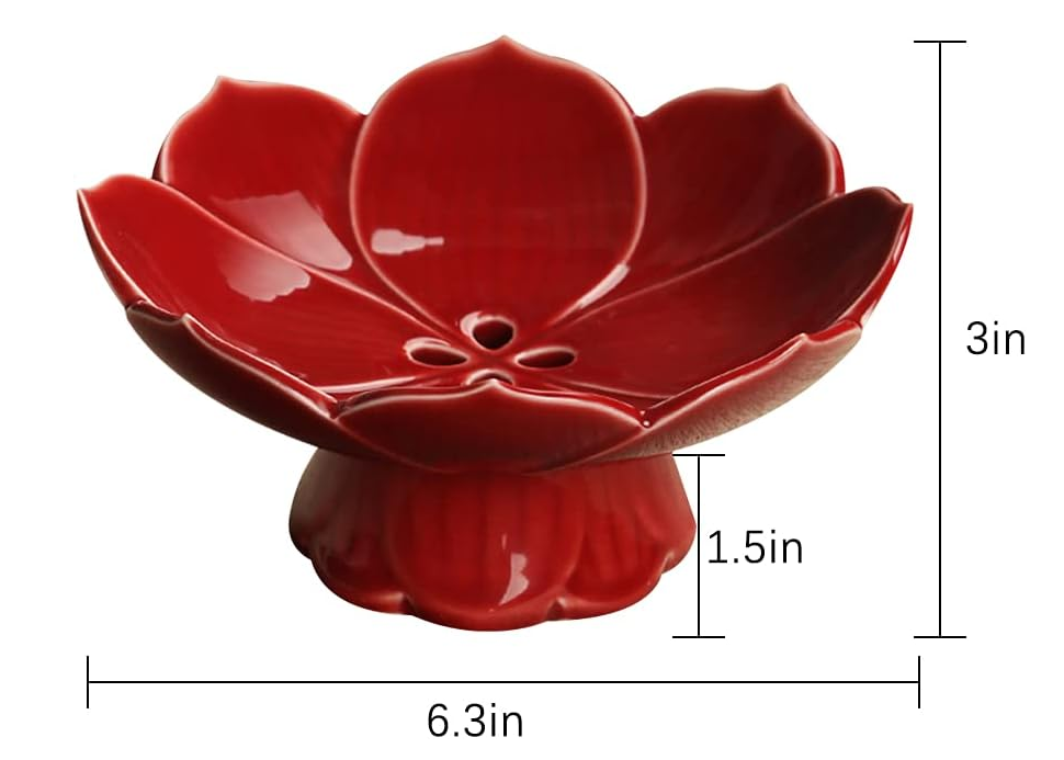 Pedestal Fruit Bowl Centerpiece Decorative Compote Footed Bowl Ceramics Dessert Serving Bowl Tray Display Stand Lotus Drain Plate for Kitchen Counters for Fruits Breads Snacks (Red)