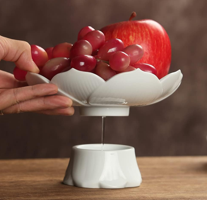 Pedestal Fruit Bowl Centerpiece Decorative Compote Footed Bowl Ceramics Dessert Serving Bowl Tray Display Stand Lotus Drain Plate for Kitchen Counters for Fruits Breads Snacks (Red)