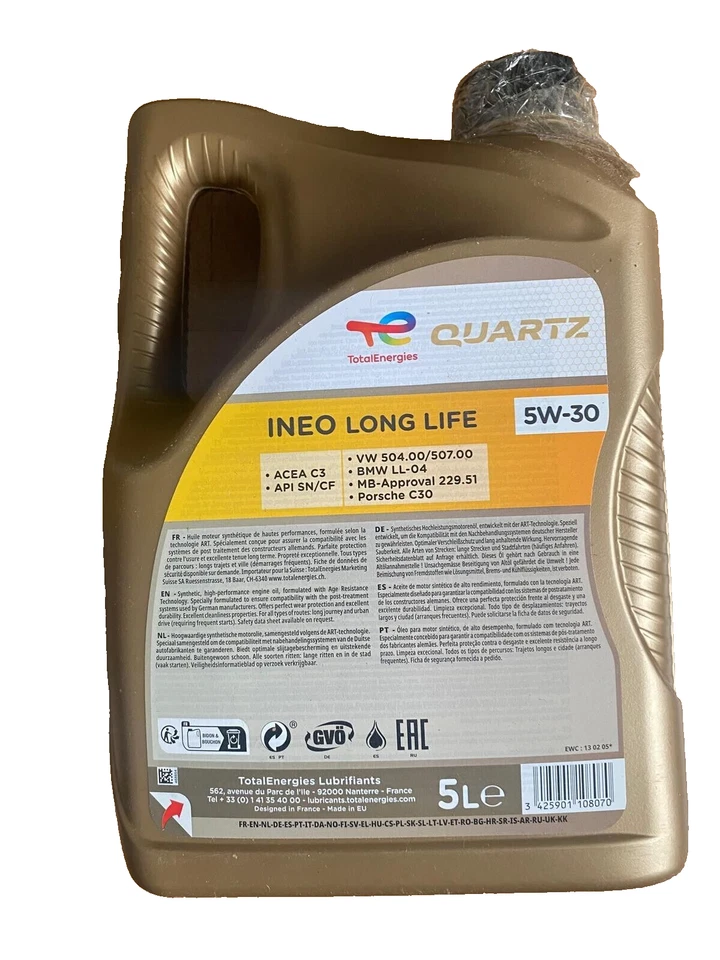 huile moteur LONG LIFE TOTAL ENERGIES 213819 Quartz Ineo LL 5W30, 5L