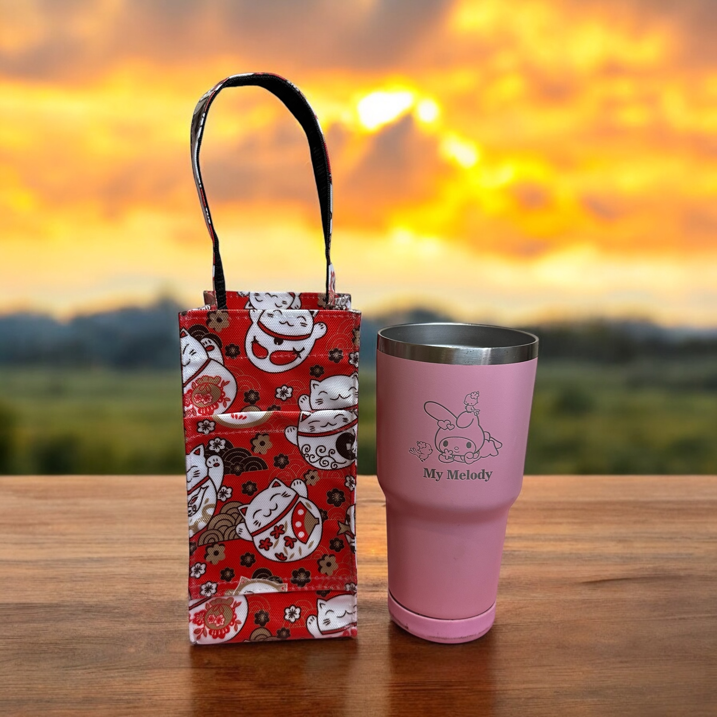 Red Lucky Cat Flask Bag
