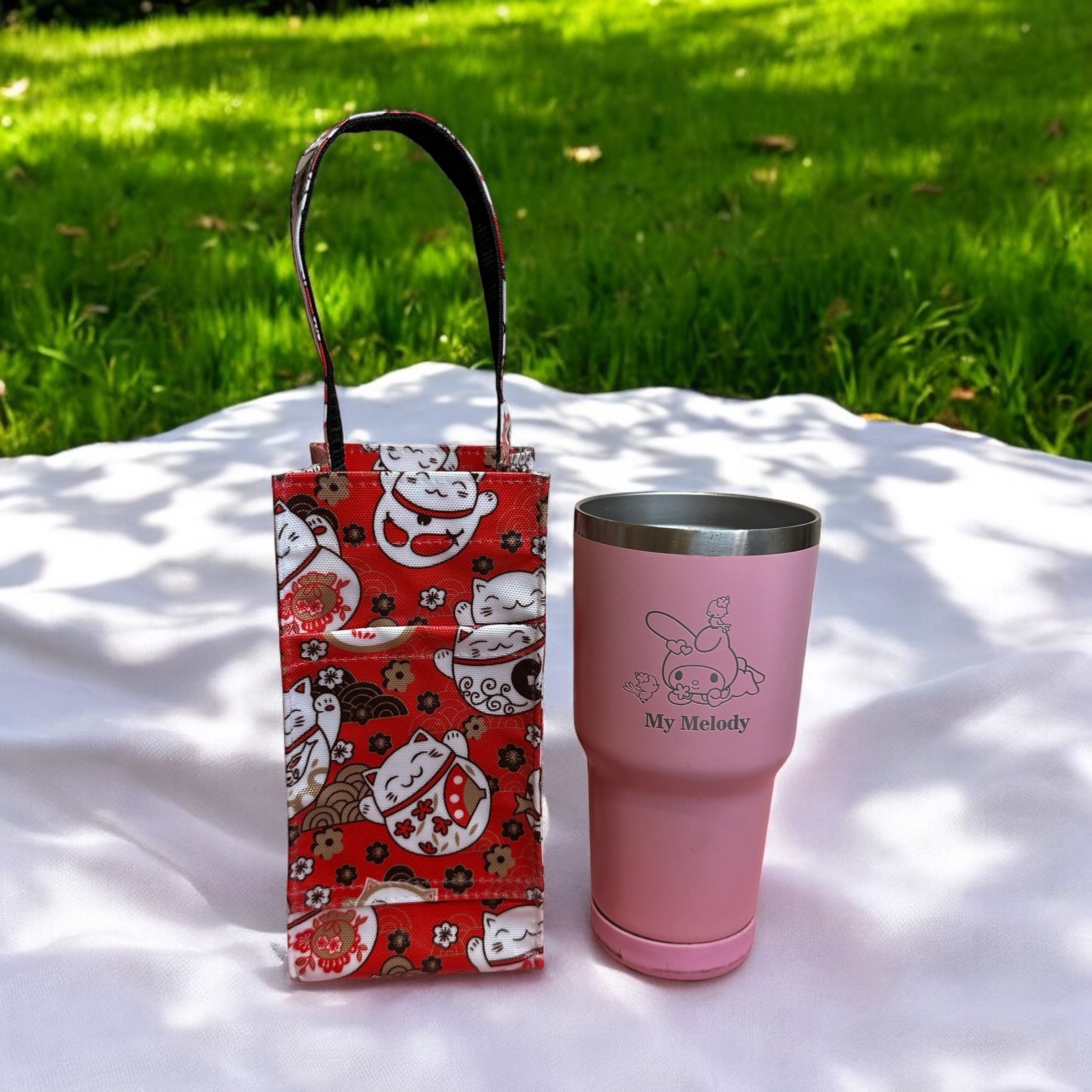 Red Lucky Cat Flask Bag