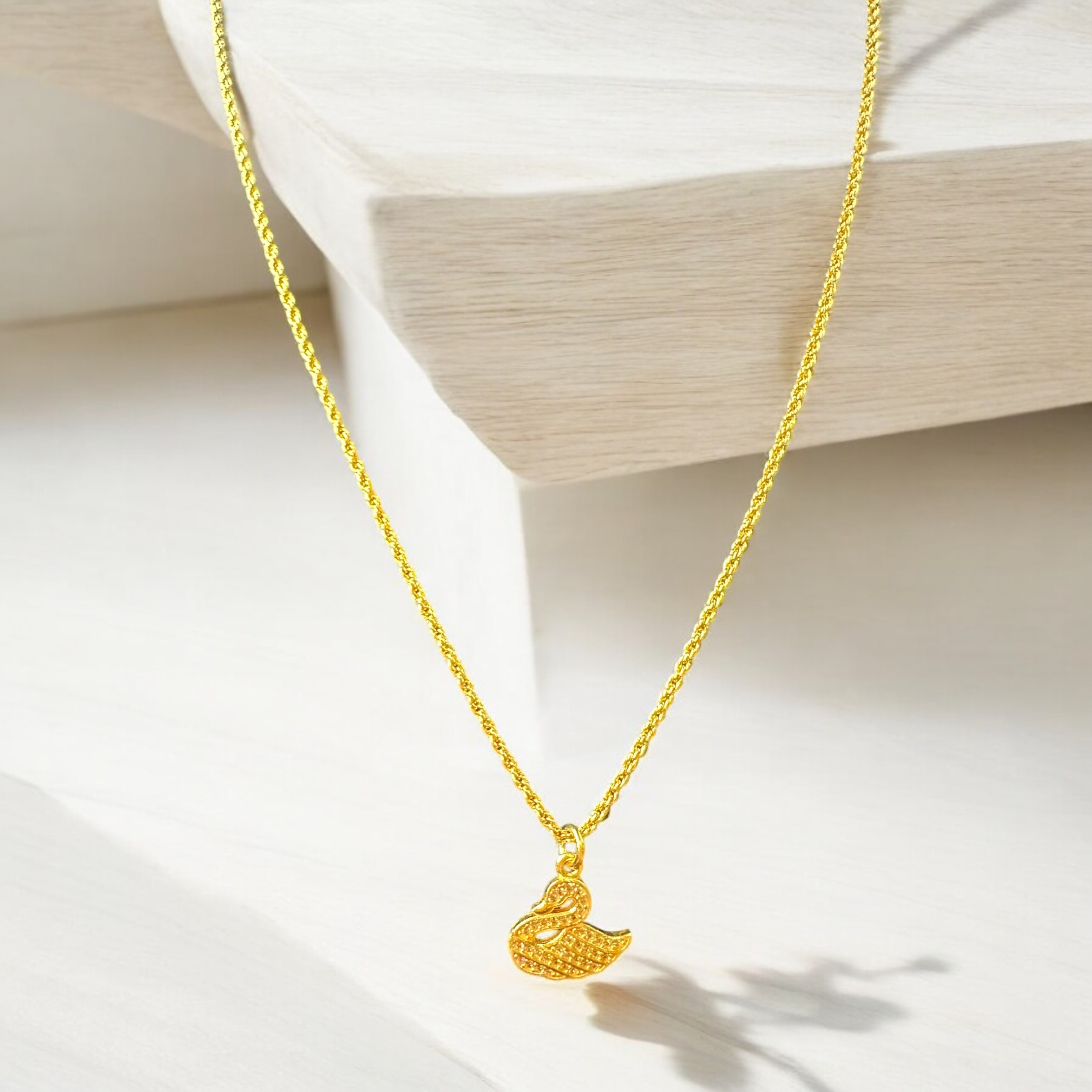Gold Plated CZ Swan Pendant Necklace