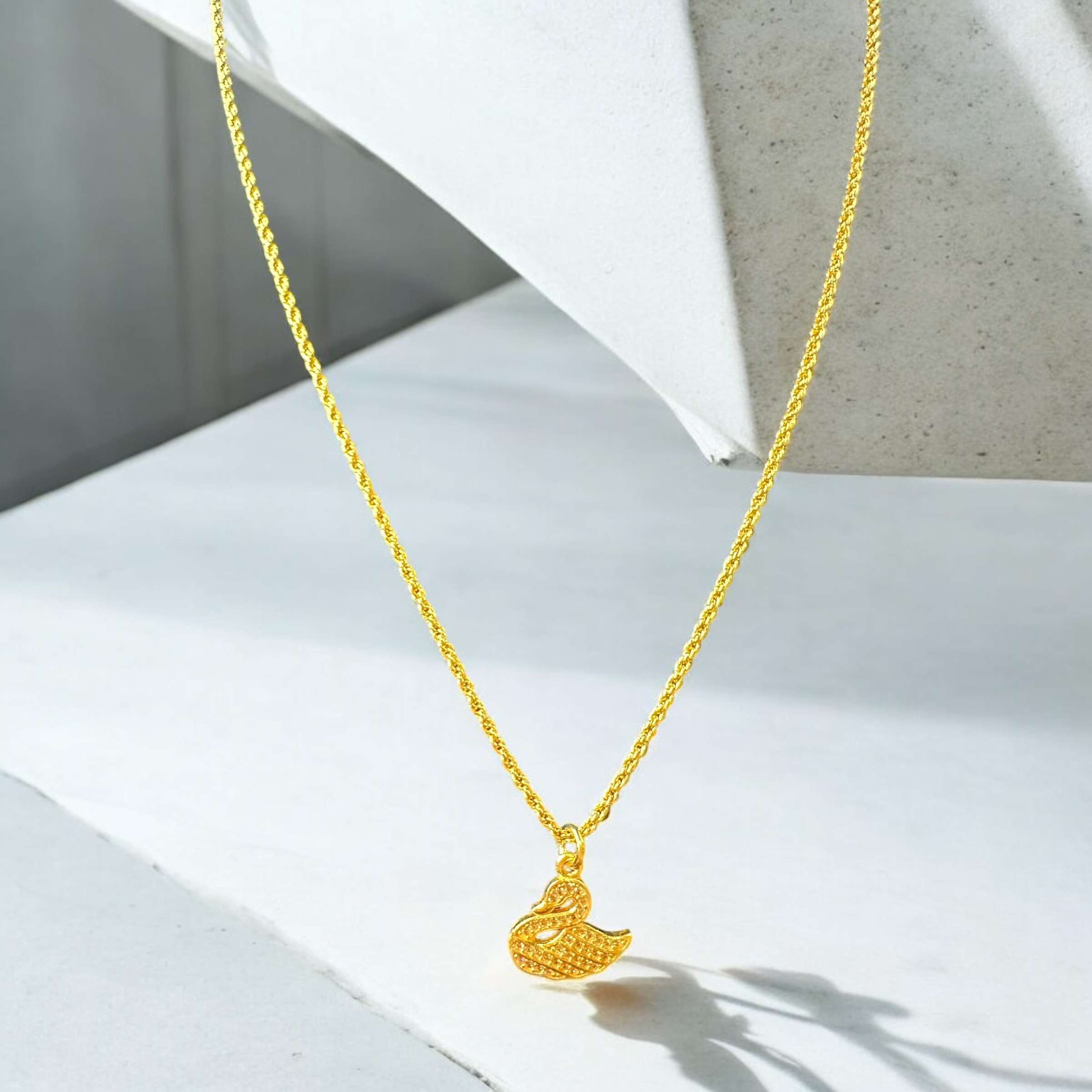 Gold Plated CZ Swan Pendant Necklace