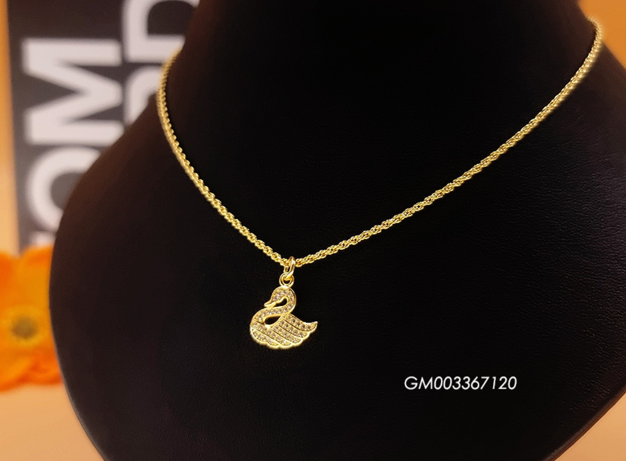 Gold Plated CZ Swan Pendant Necklace