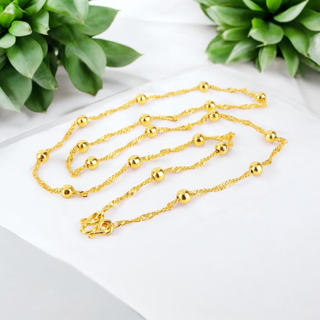 Gold Beaded Twisted Chain Necklace