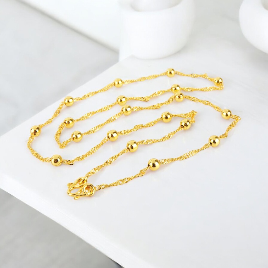 Gold Beaded Twisted Chain Necklace