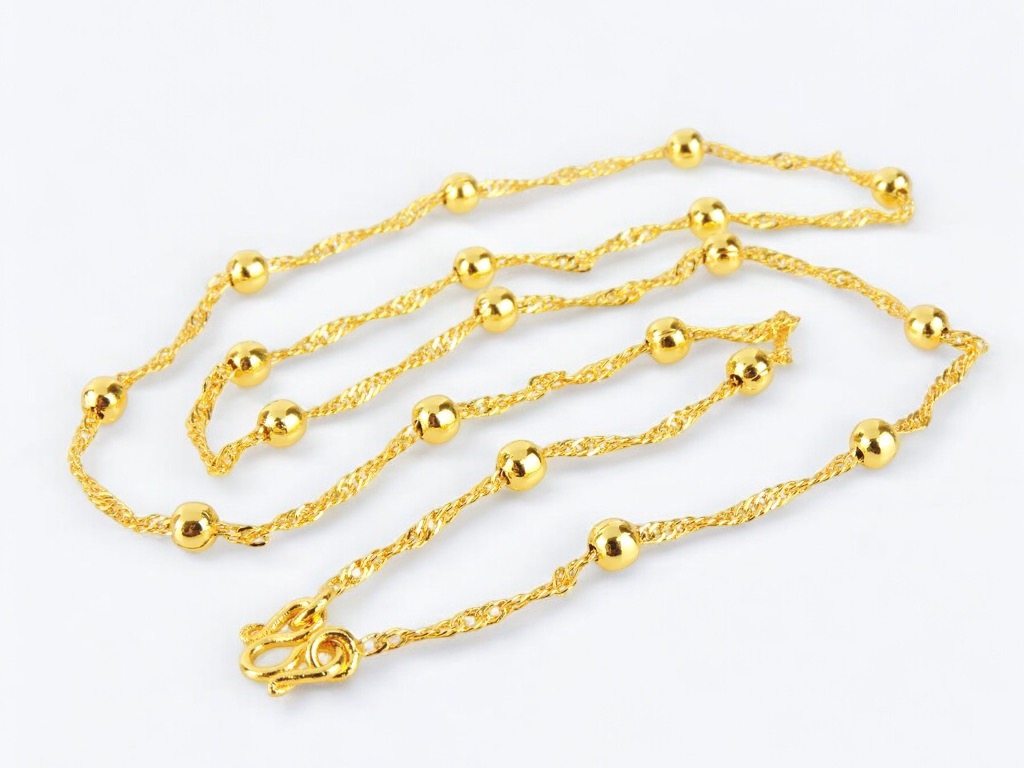 Gold Beaded Twisted Chain Necklace
