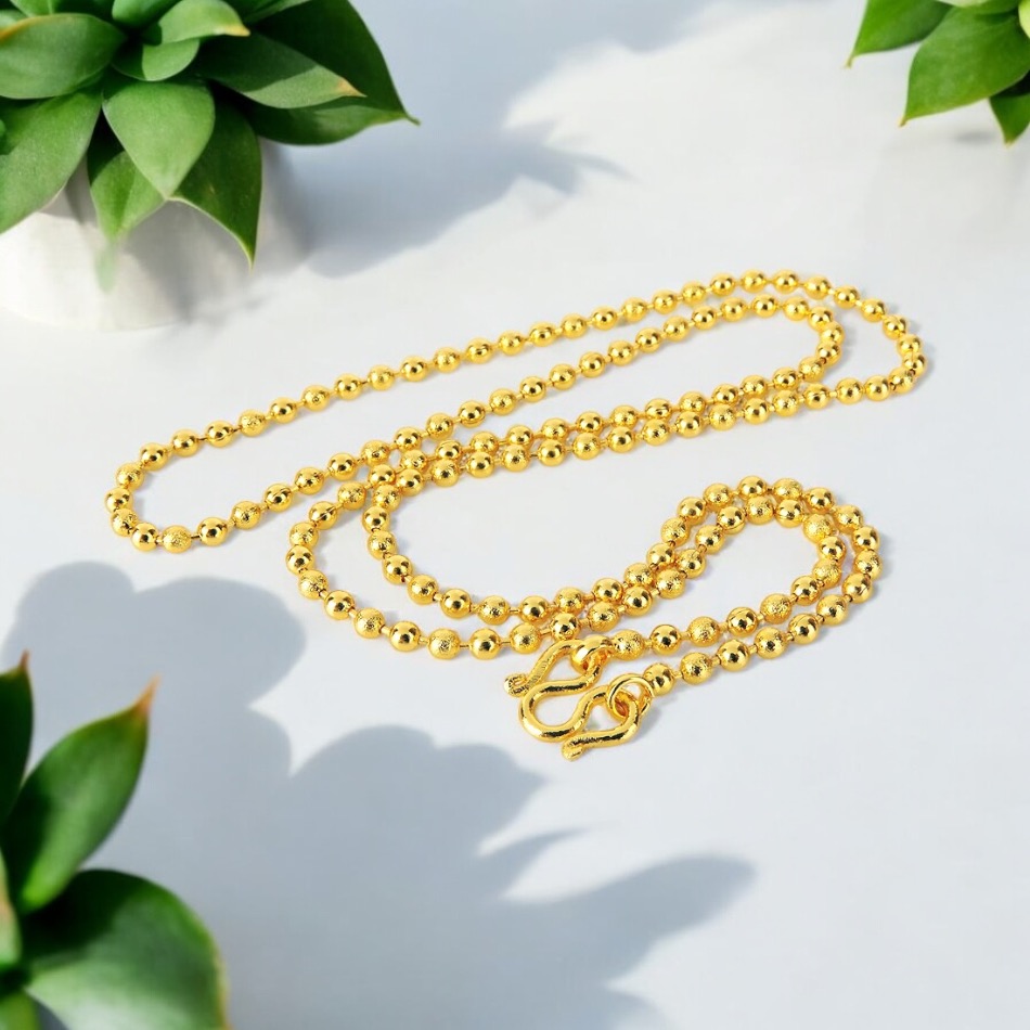 Elegant Sandblasted Beads Gold Necklace