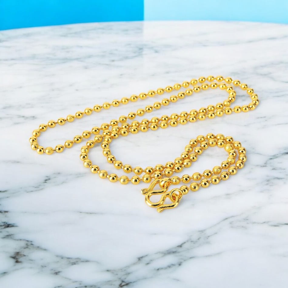 Elegant Sandblasted Beads Gold Necklace