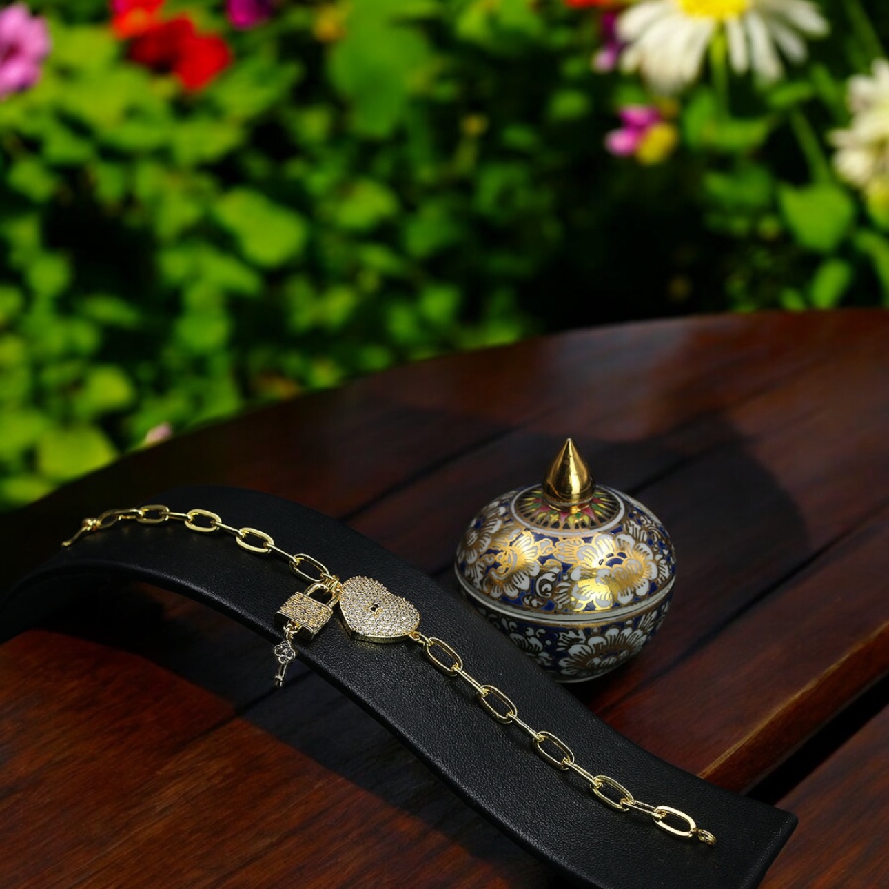 Gold Heart and Lock Bracelet