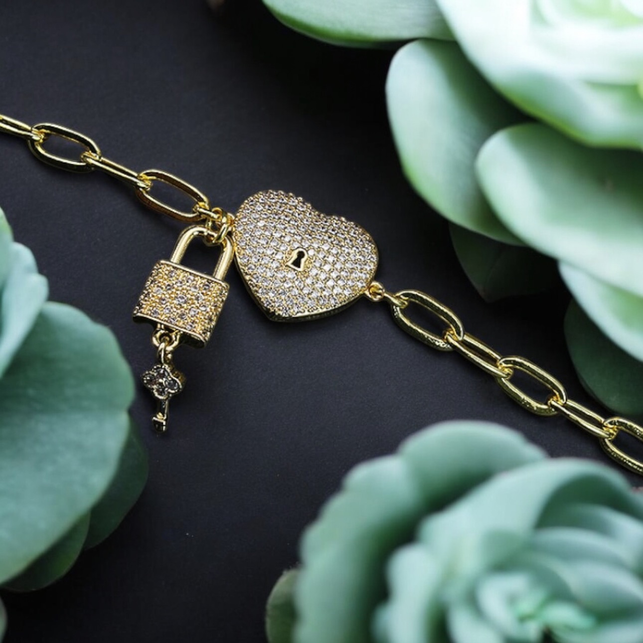 Gold Heart and Lock Bracelet