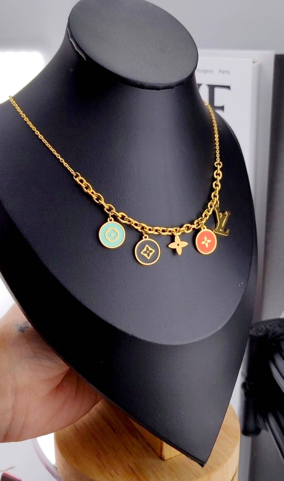 Gold Colourful Dangling Charm Necklace