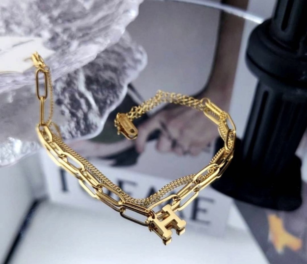 Gold Letter Double Layer Chain Bracelet