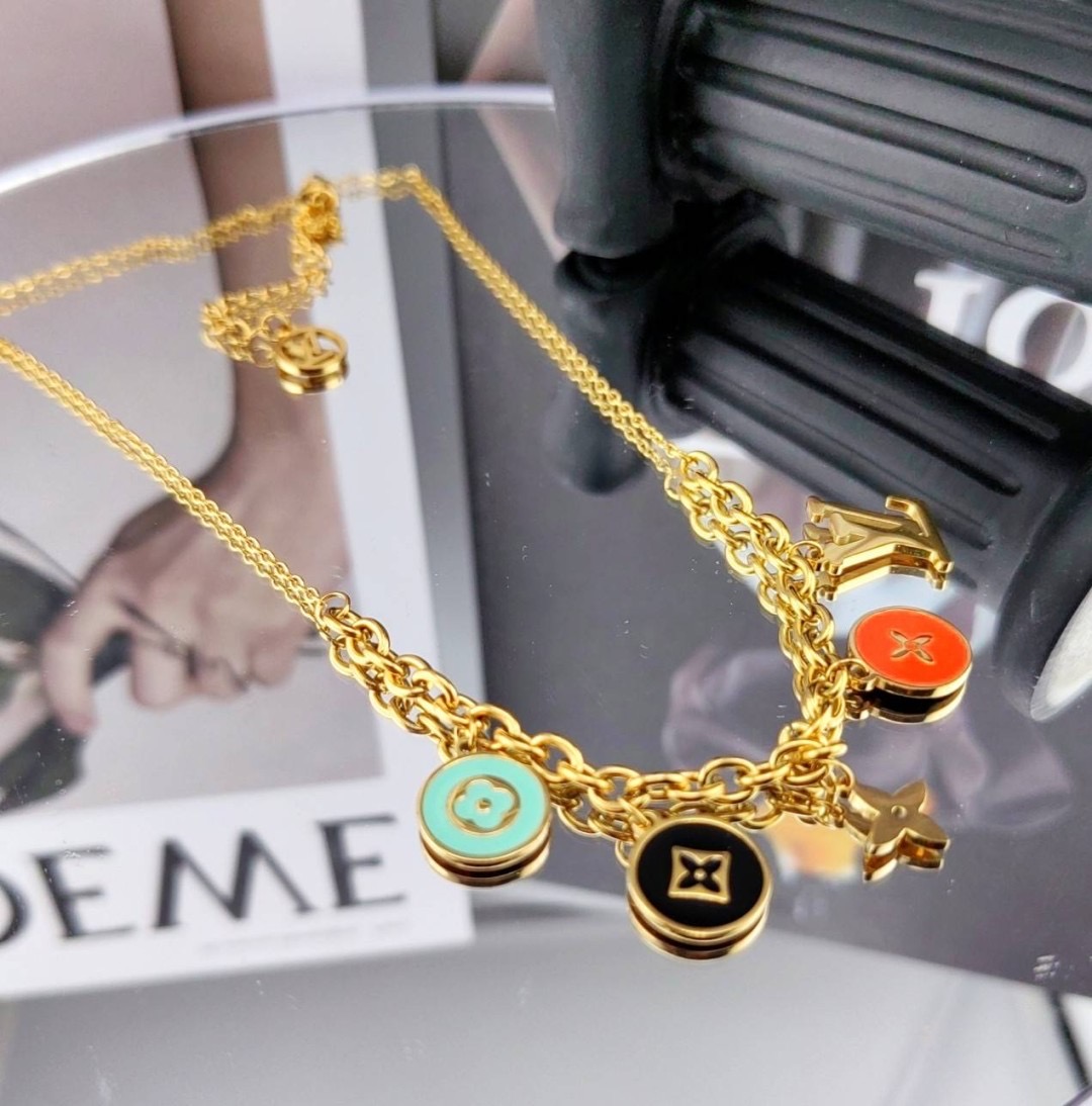 Gold Colourful Dangling Charm Necklace