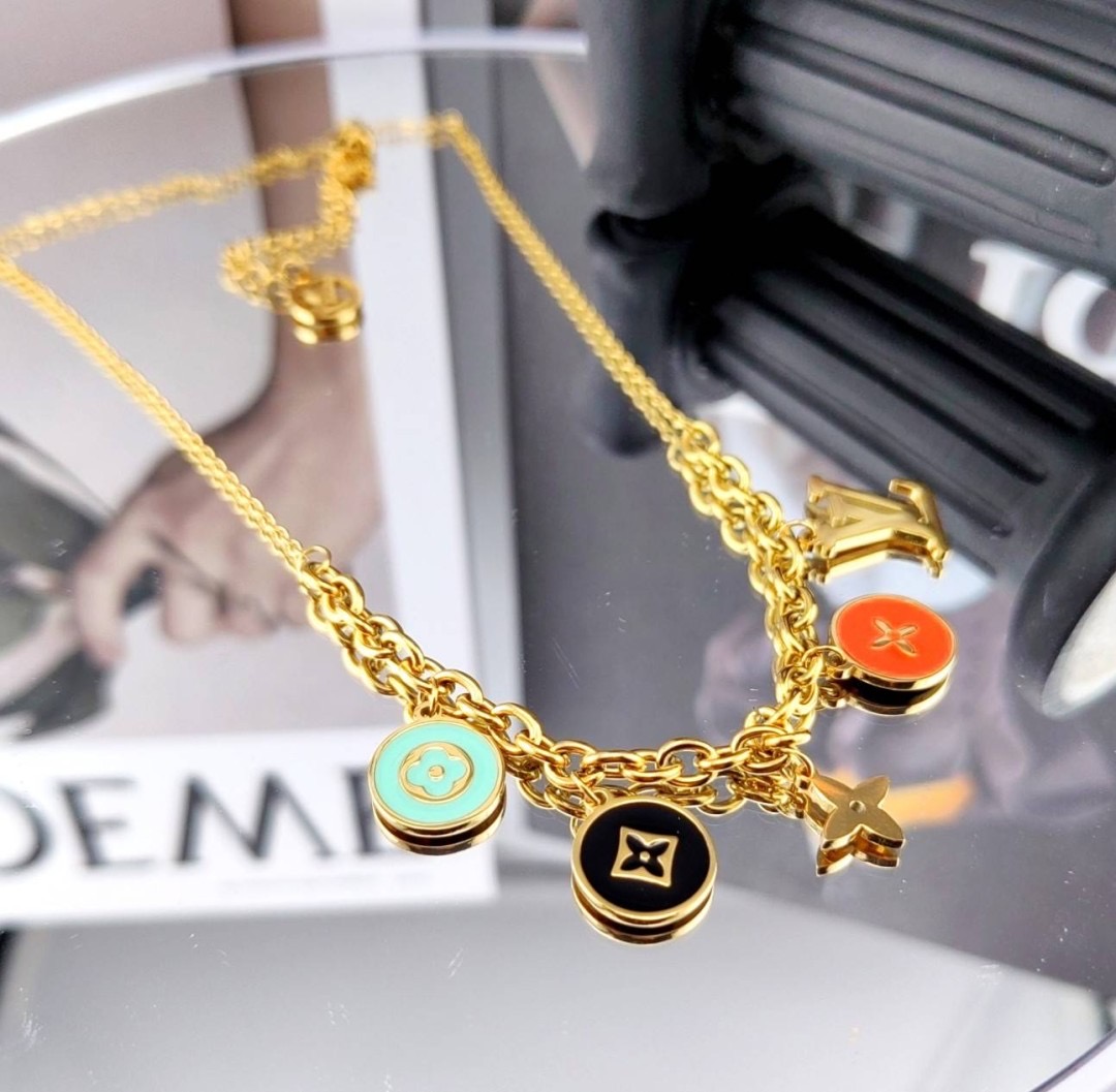Gold Colourful Dangling Charm Necklace