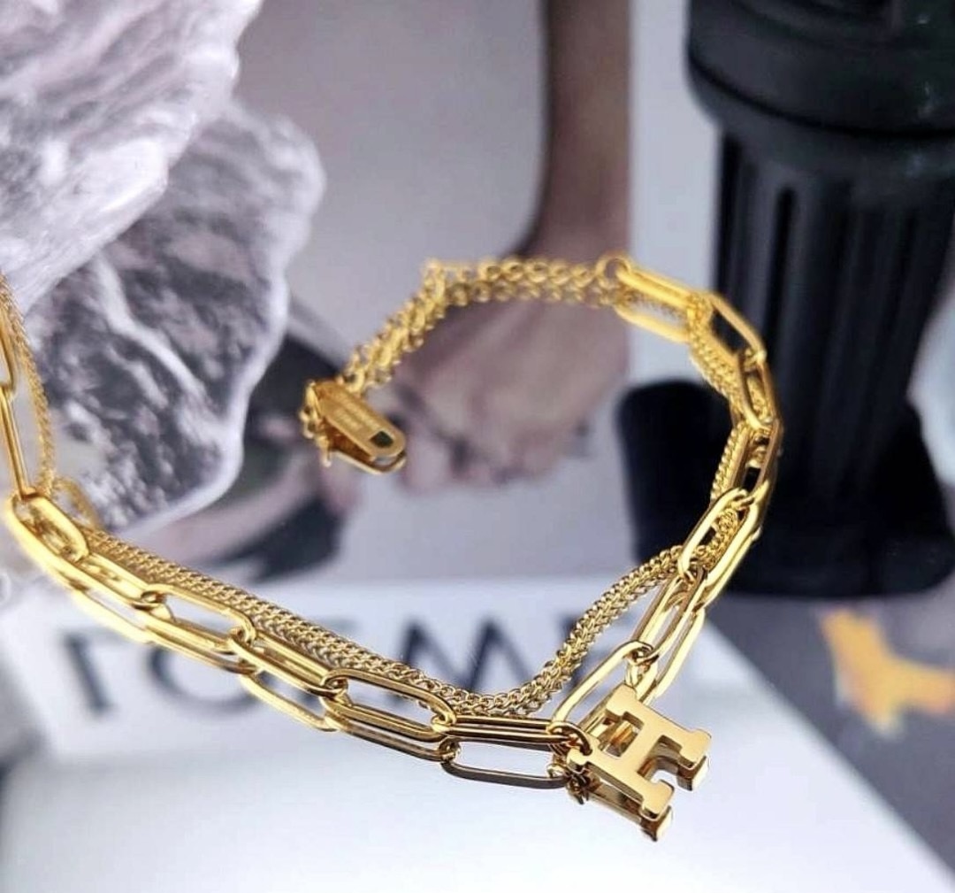 Gold Letter Double Layer Chain Bracelet