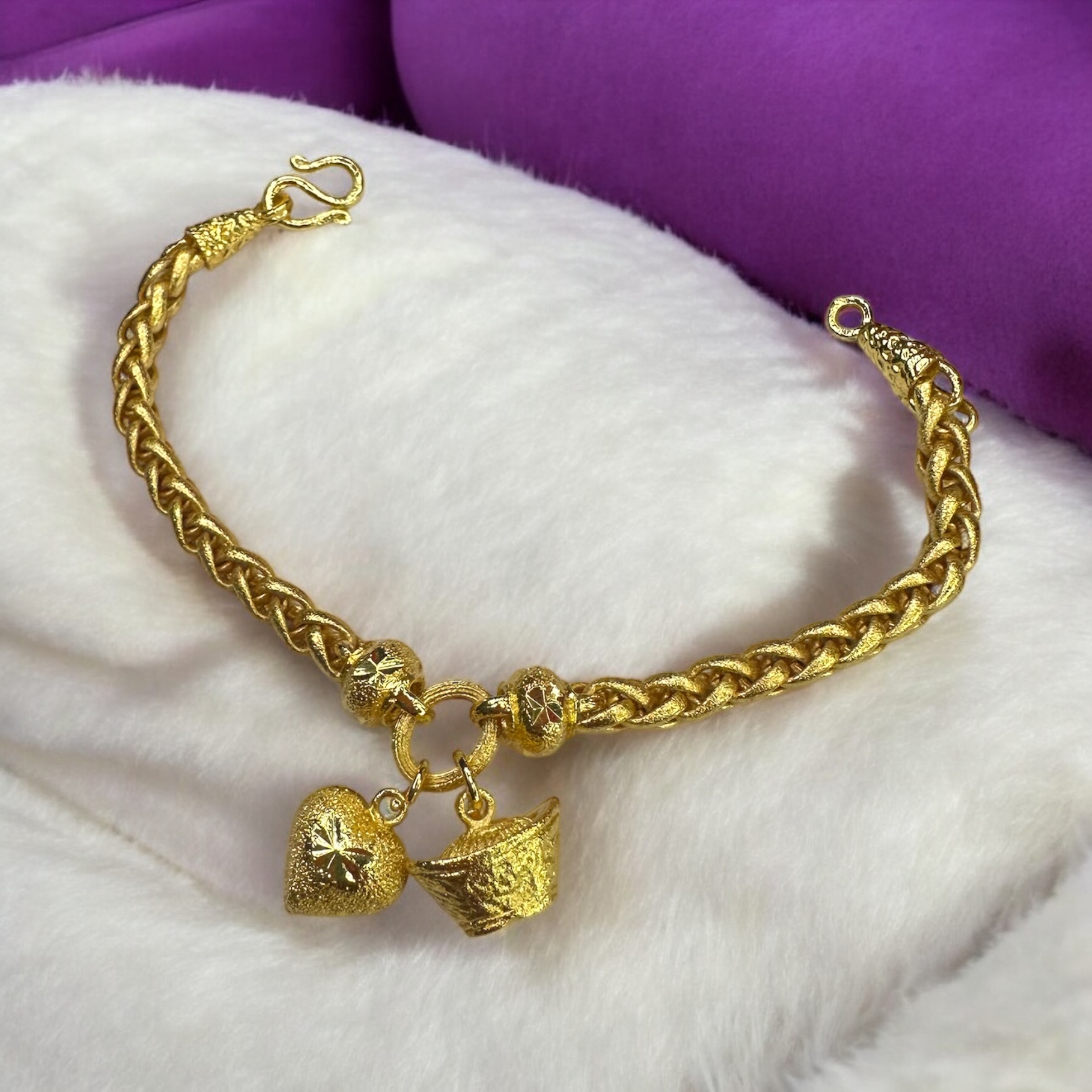 Gold Money Bag and Heart Bracelet