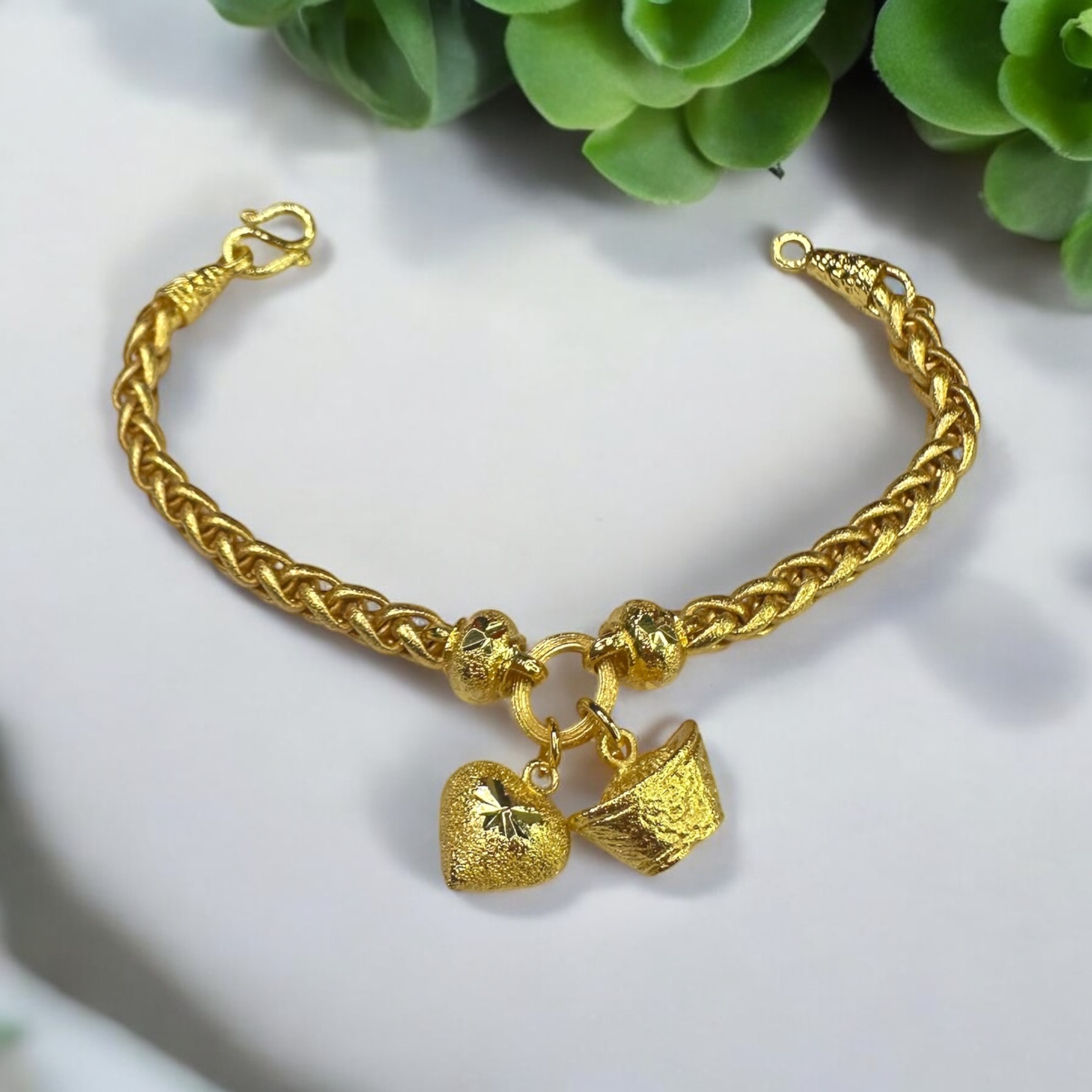 Gold Money Bag and Heart Bracelet