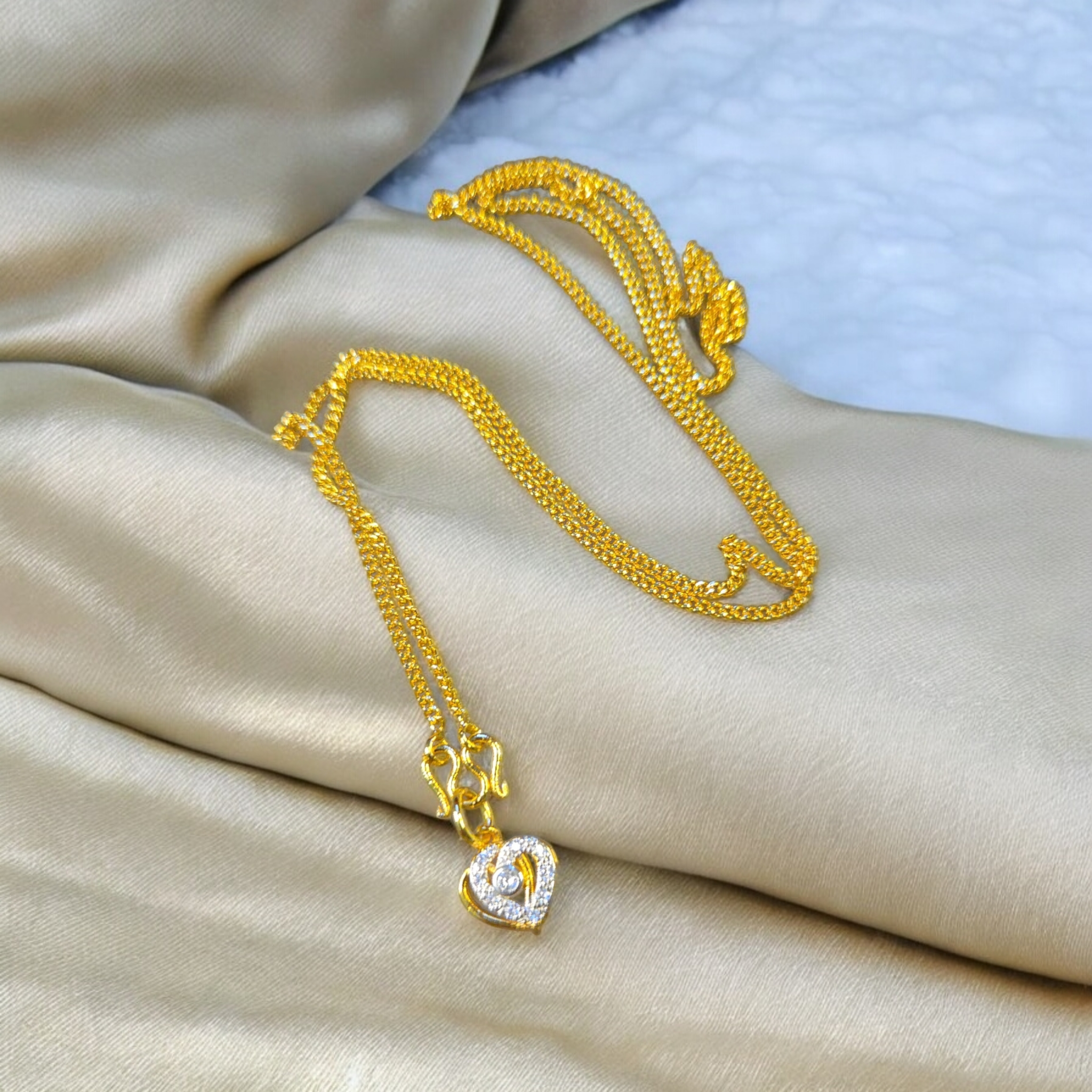 Gold CZ Heart Pendant Necklace