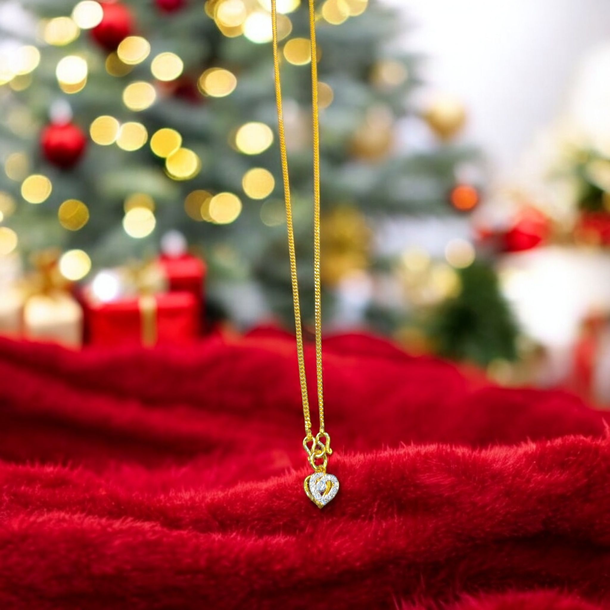 Gold CZ Heart Pendant Necklace