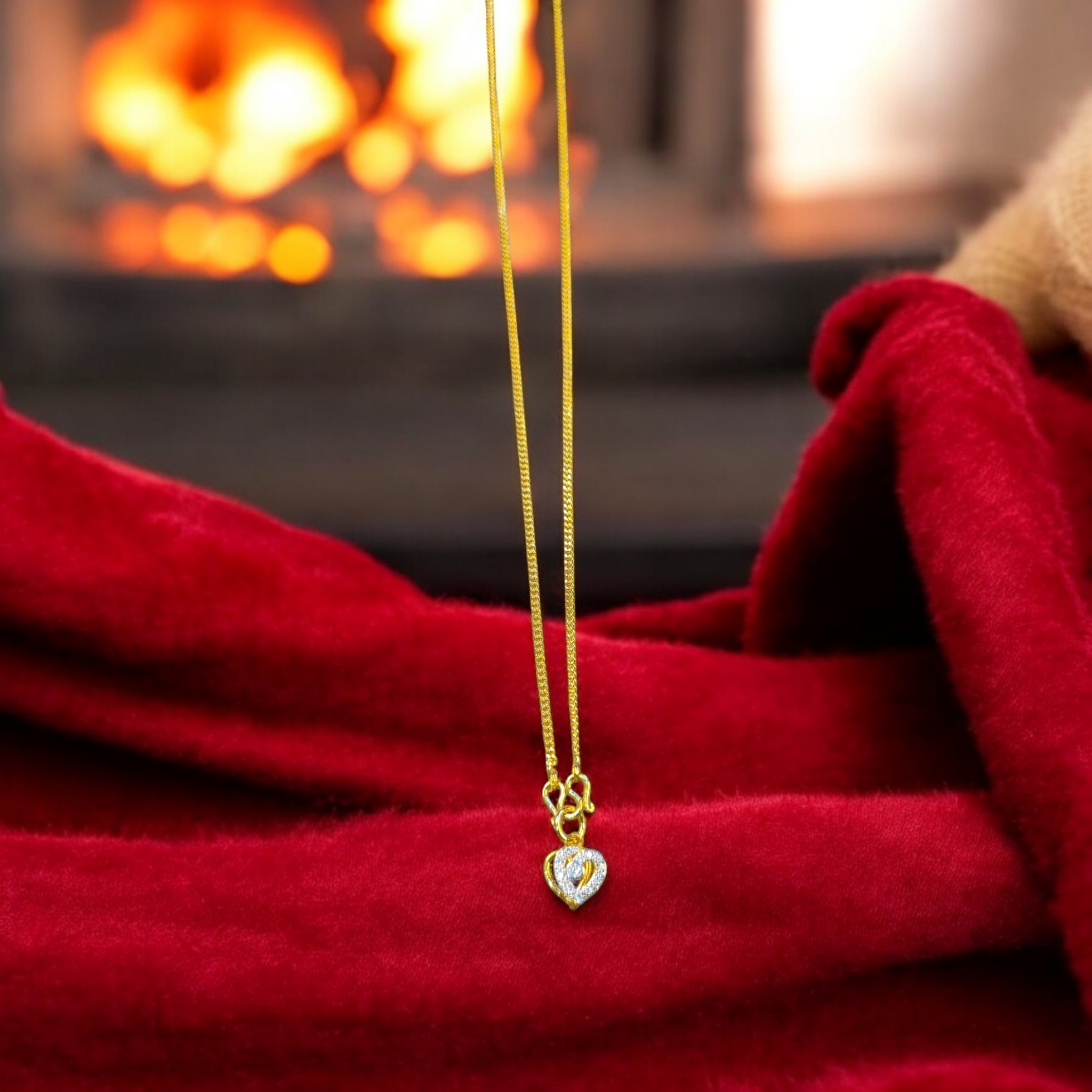 Gold CZ Heart Pendant Necklace