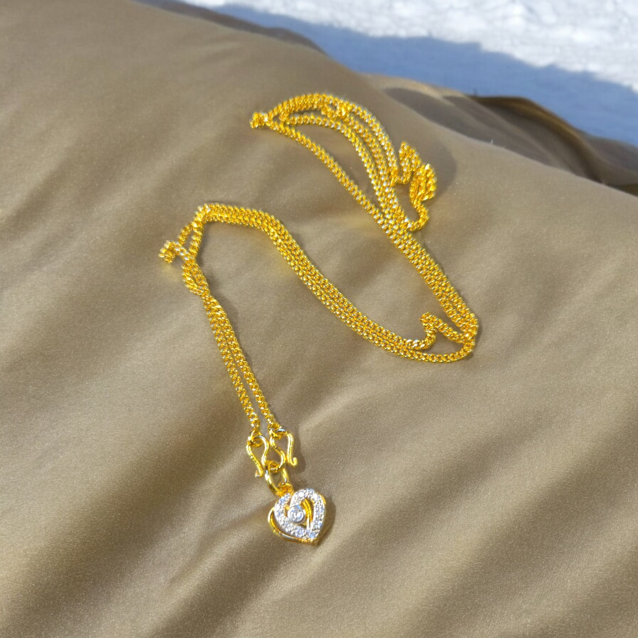 Gold CZ Heart Pendant Necklace