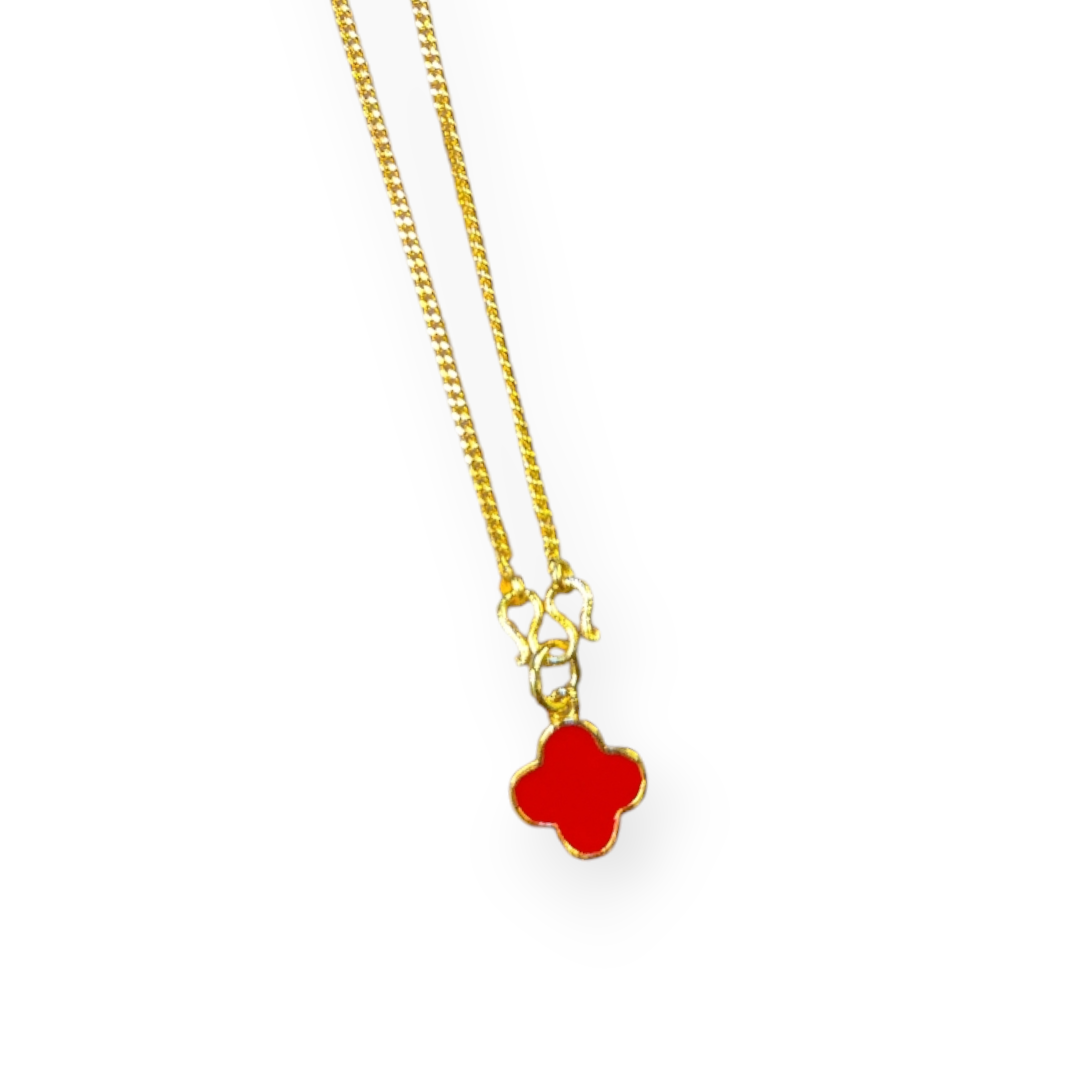 Elegant Gold Necklace with Red Clover Pendant