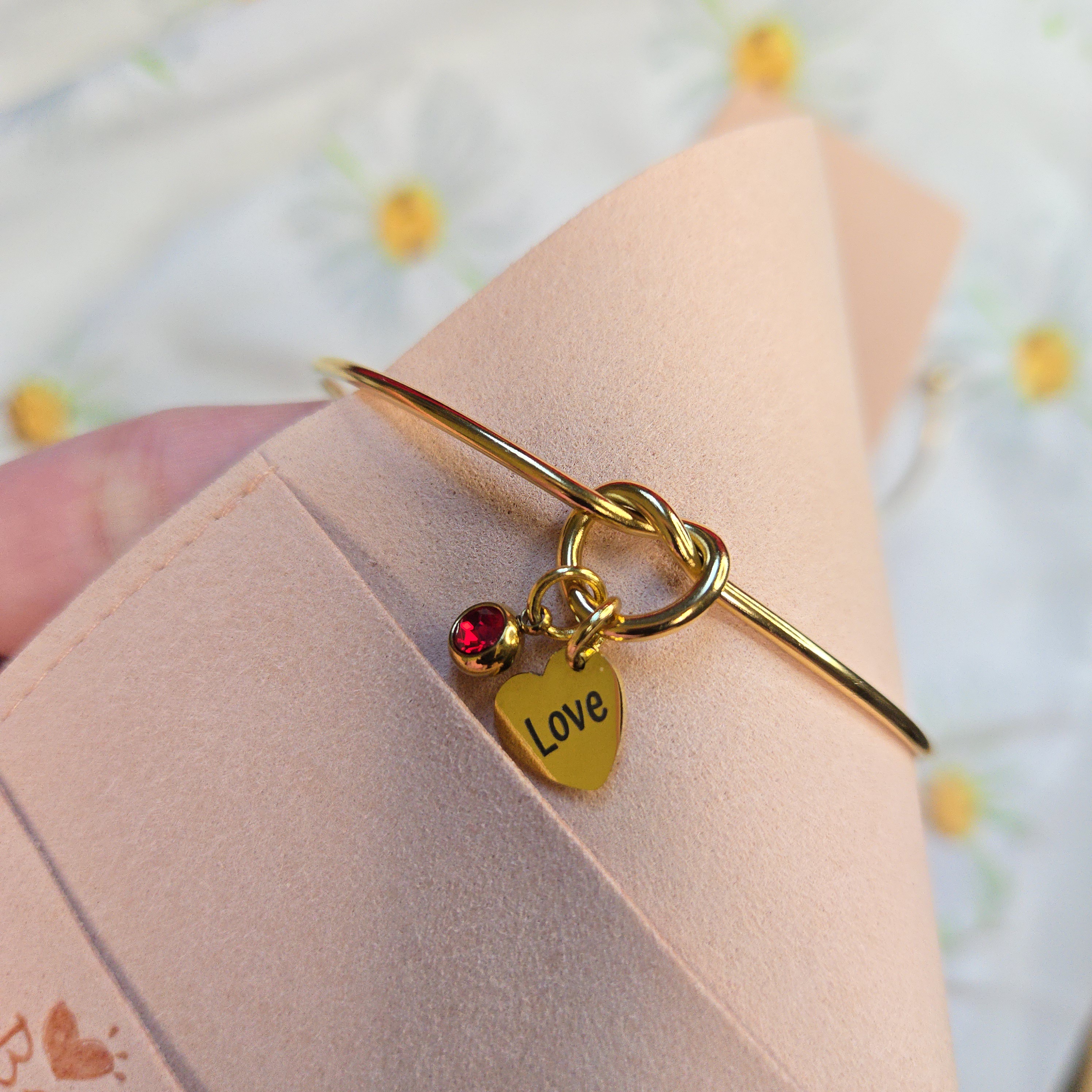 Personalised Birthstone Gold Love Knot Bracelet