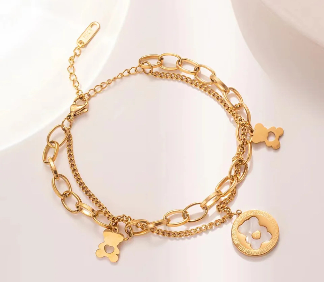 Gold White Bear Charm Bracelet