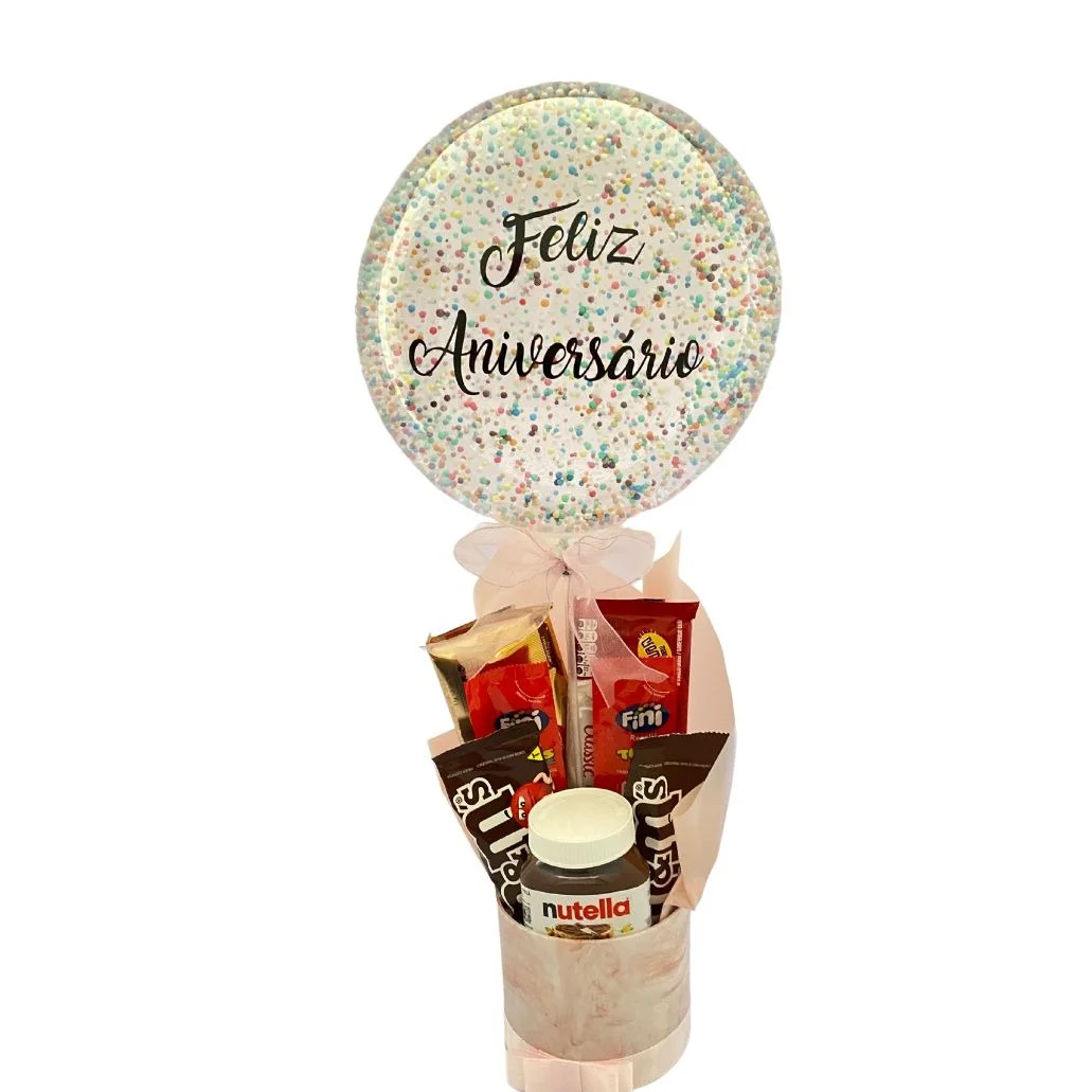 Box Guloseimas Feliz Aniversário Rosa