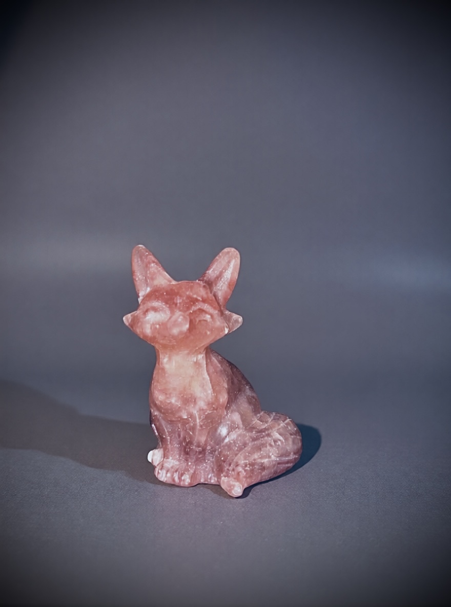Strawberry Quartz Fox Figurine