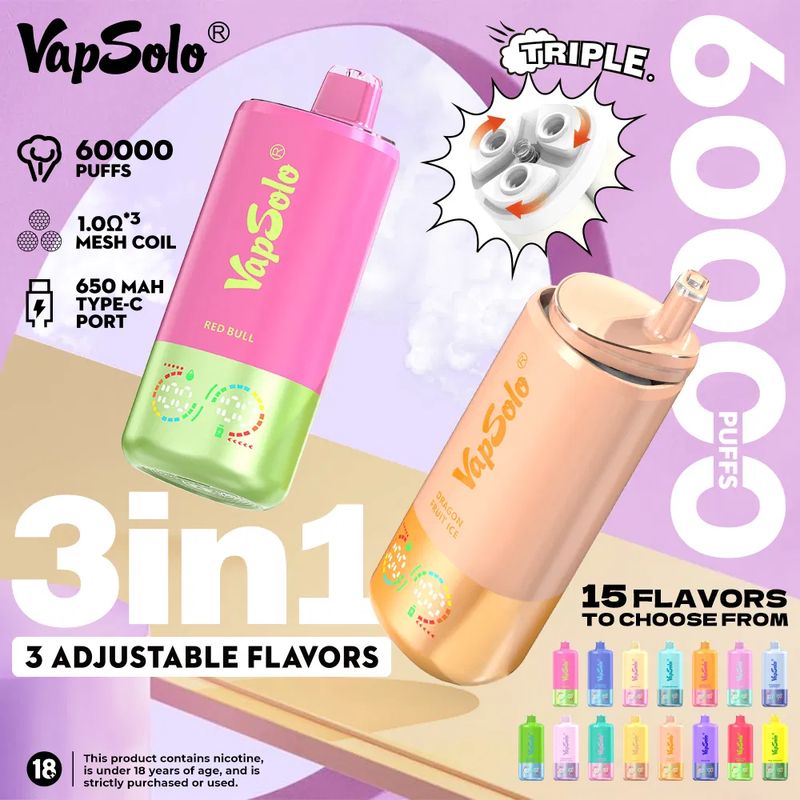 Vapsolo Triple PRO 60K – 60 000 bouffées, 3 en 1, vape jetable