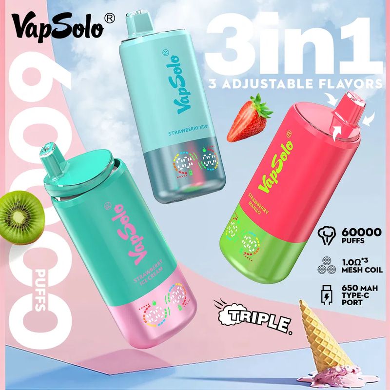 Vapsolo Triple PRO 60K – 60 000 bouffées, 3 en 1, vape jetable