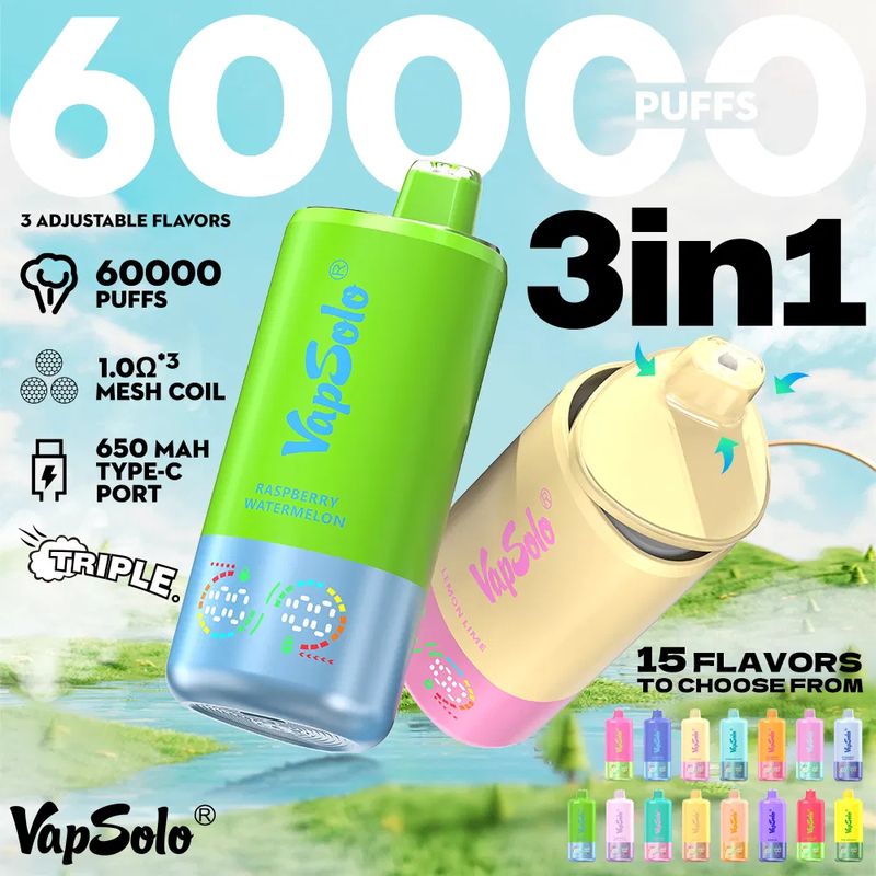 Vapsolo Triple PRO 60K – 60 000 bouffées, 3 en 1, vape jetable