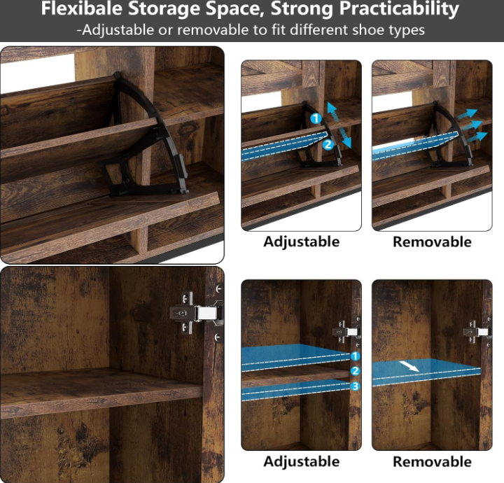 Shoe Storage Cabinet, Free Standing Shoe Organizer with 2 Flip Drawers, Shoe Rack with Adjustable Side Cabinet, Entryway Narrow Shoe Storage with Door for Hallway, Living Room (Rustic Plus)