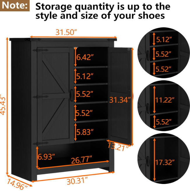 Shoe Cabinet with Doors, 7-Tier 28 Pair Shoe Cabinet Storage for Entryway, Hidden Narrow Shoe Cabinets with Adjustable Shelves, Slim Thin Shoe Rack Organizer for Hallway, Living Room, Black