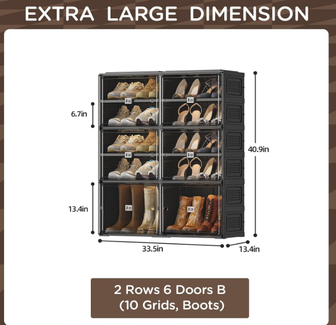 Black Shoe Rack Organizer Cabinet for Closet Entryway,Clear Shoe Storage Boxes Stackable Sneaker Storage with Door Easy Assembly Shoe Cabinet with Lids Large 5 Tiers 20 Pairs