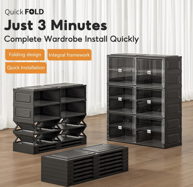 Black Shoe Rack Organizer Cabinet for Closet Entryway,Clear Shoe Storage Boxes Stackable Sneaker Storage with Door Easy Assembly Shoe Cabinet with Lids Large 5 Tiers 20 Pairs