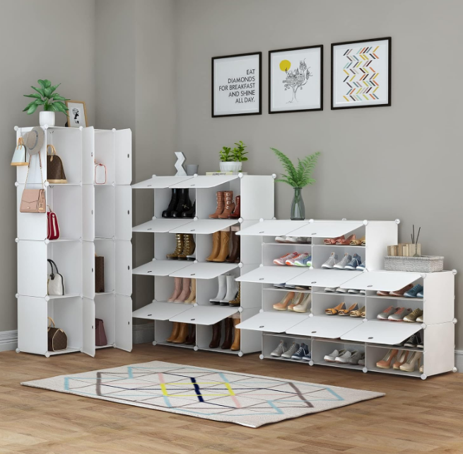 Shoe Rack, 8 Tier Shoe Storage Cabinet 32 Pair Plastic Shoe Shelves Organizer for Closet Hallway Bedroom Entryway