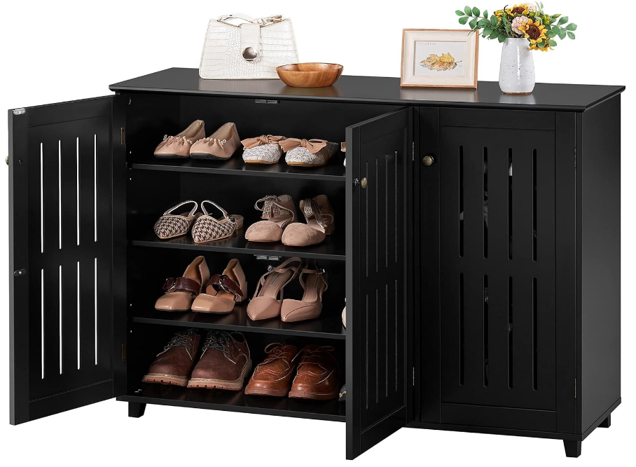 Free Standing Shoe Rack Adjustable Storage Organizer 4 Tier Shoe Rack Shelves Entryway Hallway Furniture for Bathroom Living Room Black