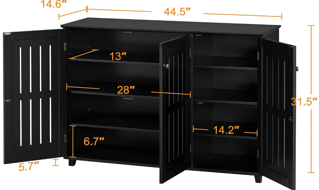 Free Standing Shoe Rack Adjustable Storage Organizer 4 Tier Shoe Rack Shelves Entryway Hallway Furniture for Bathroom Living Room Black