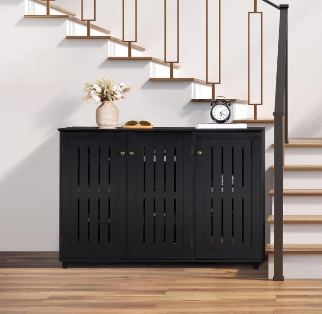 Free Standing Shoe Rack Adjustable Storage Organizer 4 Tier Shoe Rack Shelves Entryway Hallway Furniture for Bathroom Living Room Black