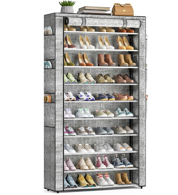 Shoe Rack 10Tier Large Capacity 50-56Pairs Beautiful Tall Shoe Shelf Free Standing Storage Cabinet Entryway Closet