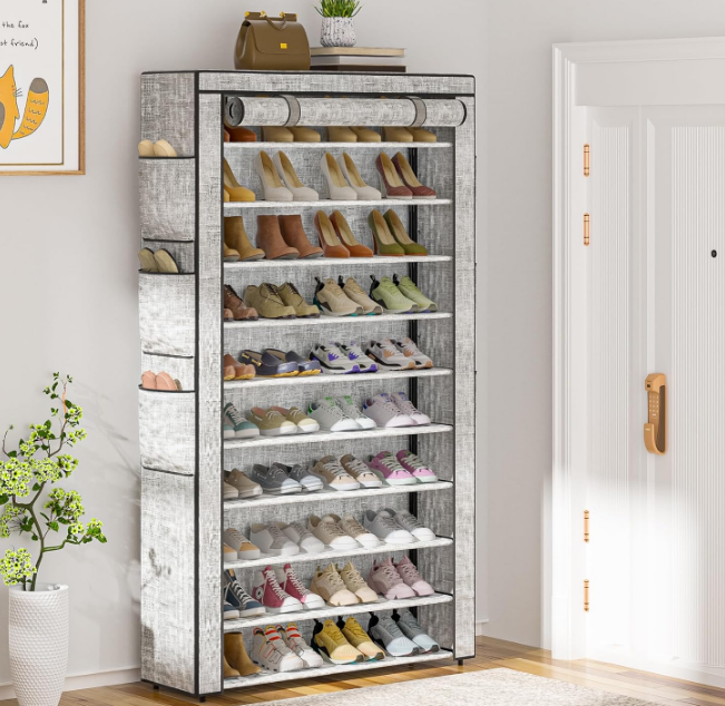 Shoe Rack 10Tier Large Capacity 50-56Pairs Beautiful Tall Shoe Shelf Free Standing Storage Cabinet Entryway Closet