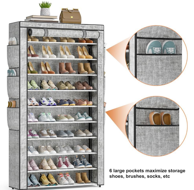 Shoe Rack 10Tier Large Capacity 50-56Pairs Beautiful Tall Shoe Shelf Free Standing Storage Cabinet Entryway Closet
