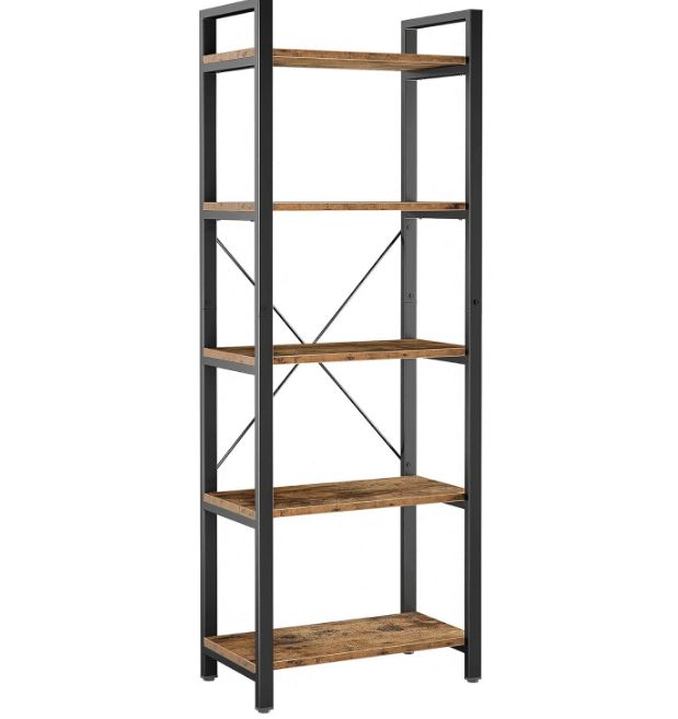 Bookshelf 5-Tier Ladder Shelf 110 lbs or Shelf Vintage Industrial Style Bookcase for Home Decor, Office Decor