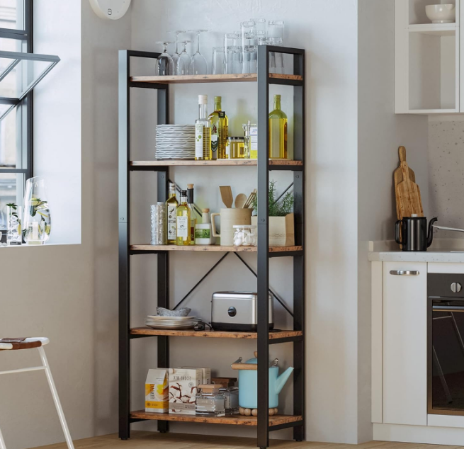 Bookshelf 5-Tier Ladder Shelf 110 lbs or Shelf Vintage Industrial Style Bookcase for Home Decor, Office Decor