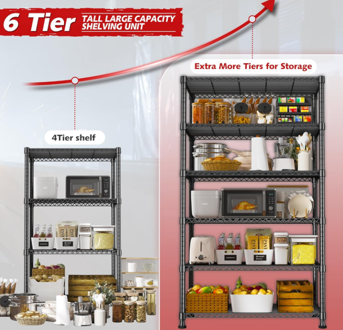 75" H Storage Shelves 6-Tier Large Wire Shelving Unit Adjustable Metal Shelving Units Detachable Storage Rack for Kitchen Laundry Living Room Heavy Duty Metal Shelf 75" X35" X14"