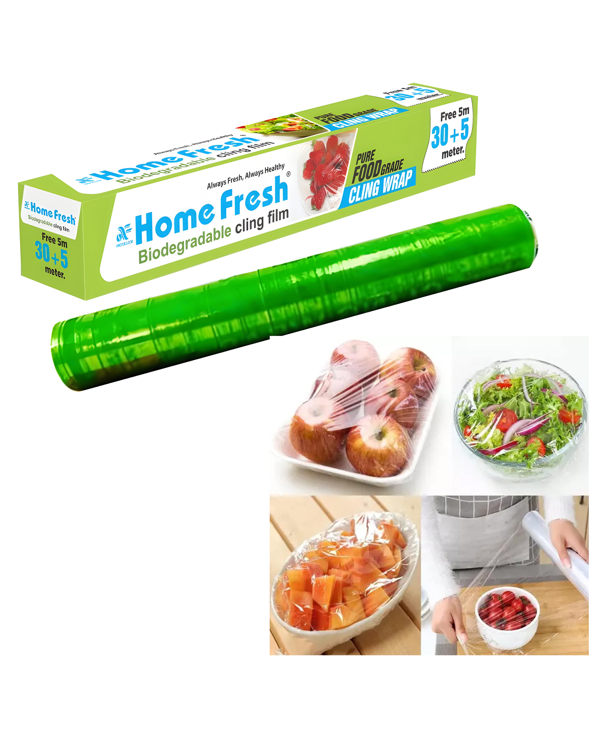 HomeFresh Cling Film Wrap Food Biodegradable BPA Free Multipurpose Food Wrapping Paper Non-Stick Microwave Safe- 30+5M Free 35 Meters (Pack of 1)