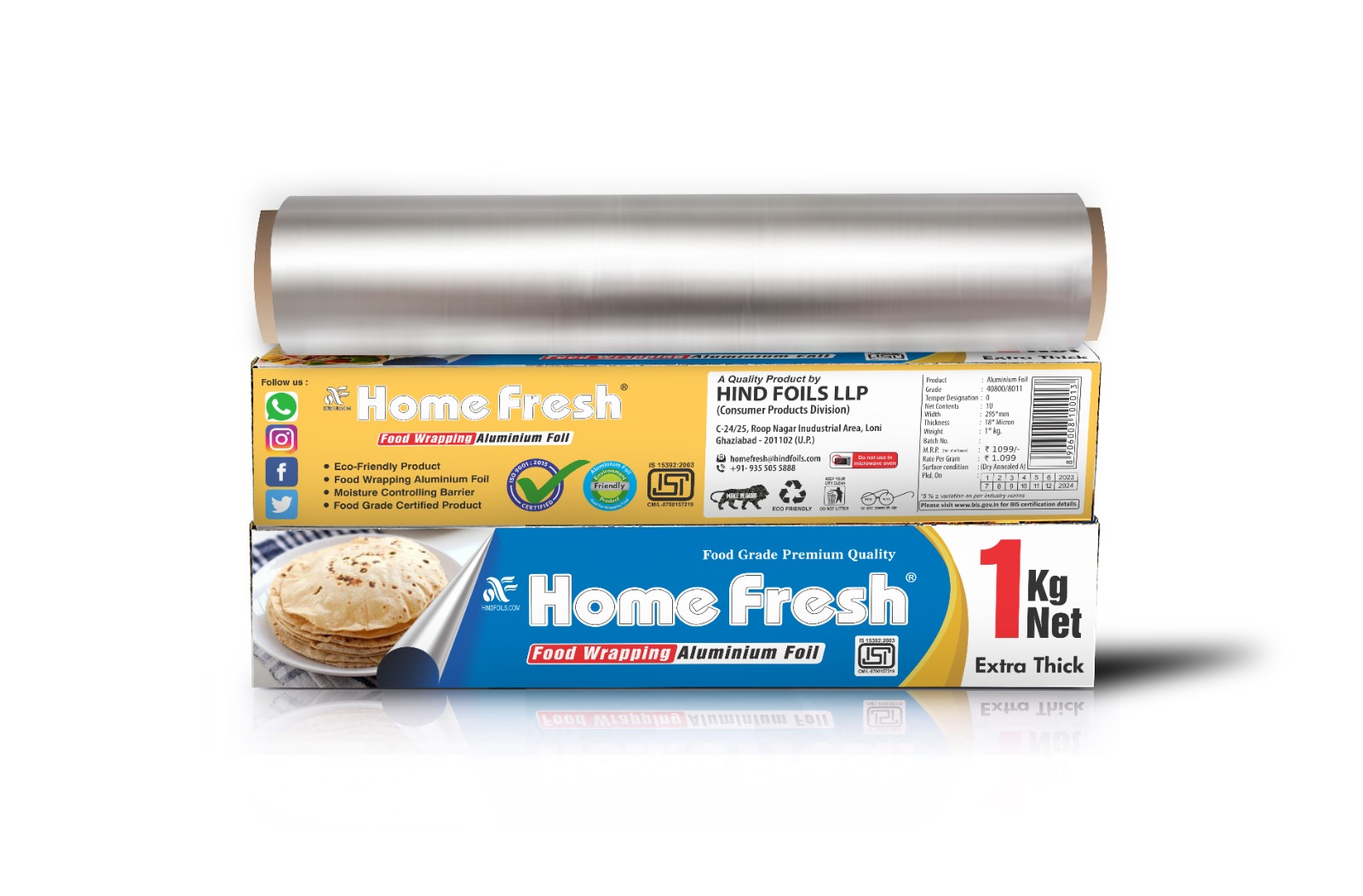 HomeFresh Silver Aluminium Foil for Food Packing 1kg with 18 Micron Thickness | Keeps Food Warm and Hygienic | Ideal for Storing, Packing, Wrapping, and Serving